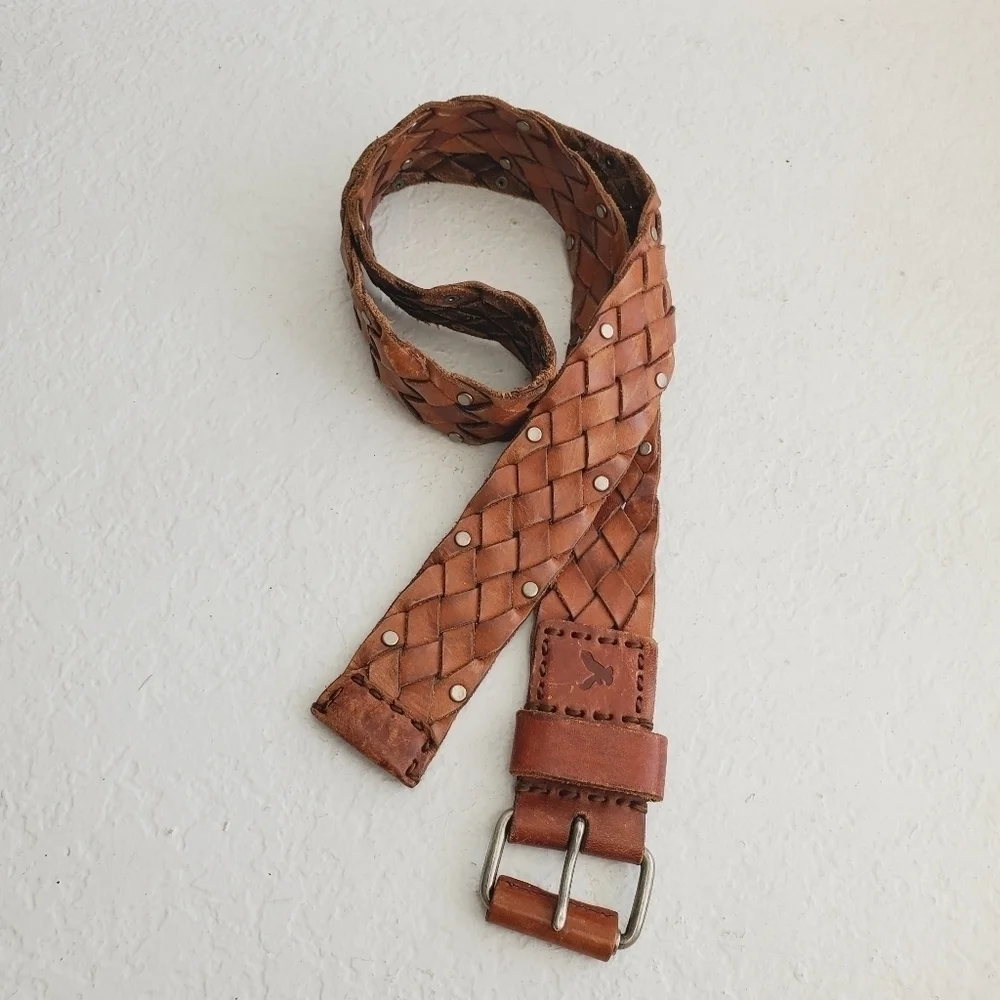 Americal Eagle Western Braided Woven Leather Studded Men's Cognac Size S/M